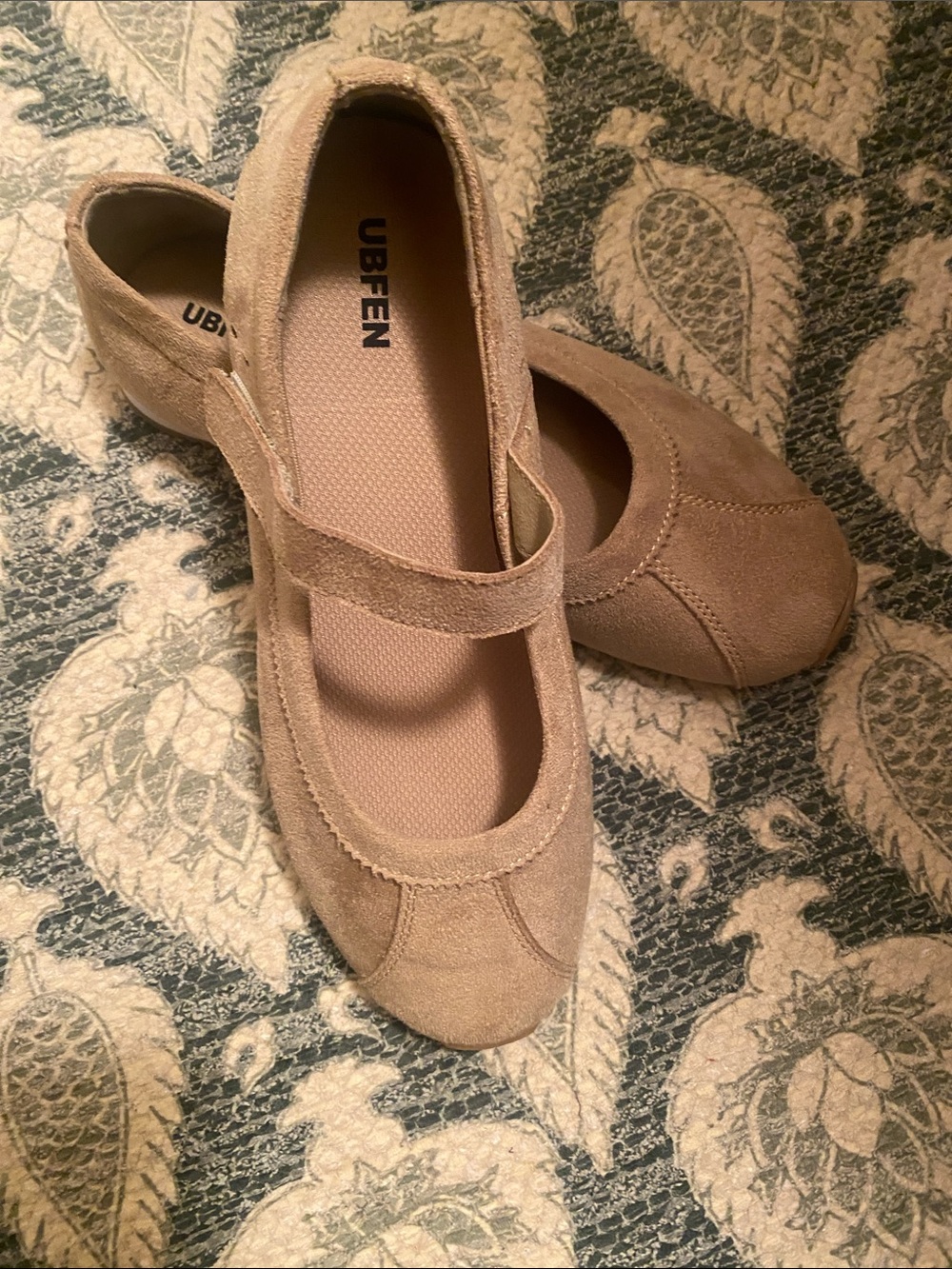 Suede Mary Jane Flat in Light Tan